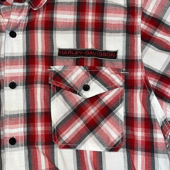 Harley Davidson Red Plaid Short Sleeve Button Front Shirt 2XL - Picture 2 of 7
